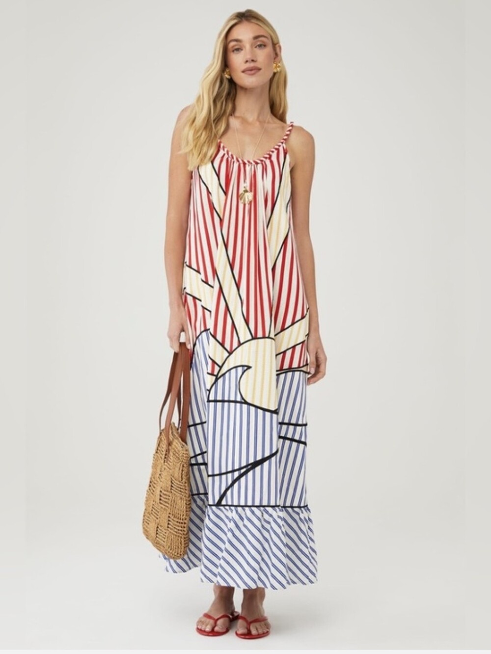 FARM Rio Navy Stripes Off-White Maxi Dress